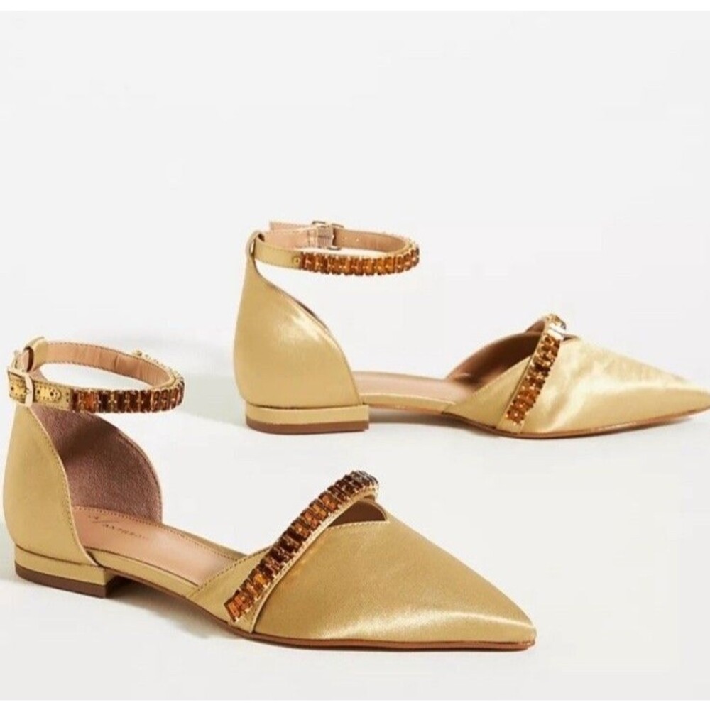 Anthropologie Flats Size 9 (EU 40) Satin Pointed-Toe Embellished Slingback